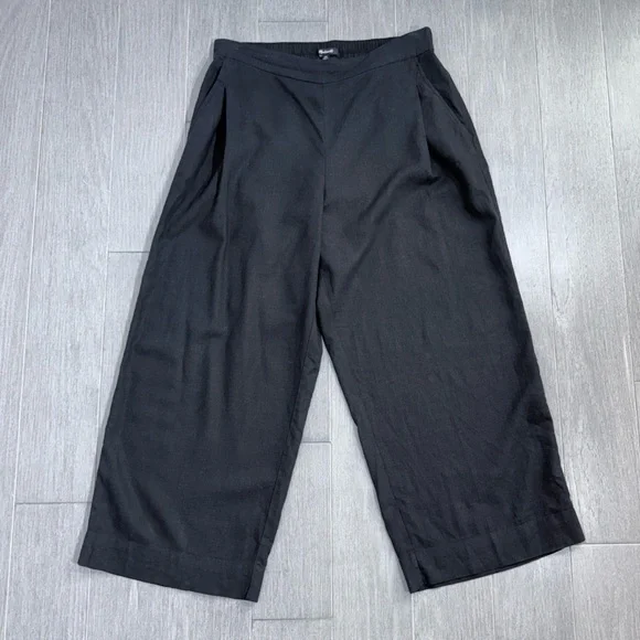 Madewell Petite Pull-On Straight Crop Pants in Linen Blend Black 10 P NP860 Boho - Picture 6 of 14
